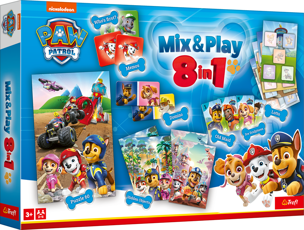 TREFL PAW PATROL lauamängude komplekt 8in1 Mix&amp;play Käpapatrull
