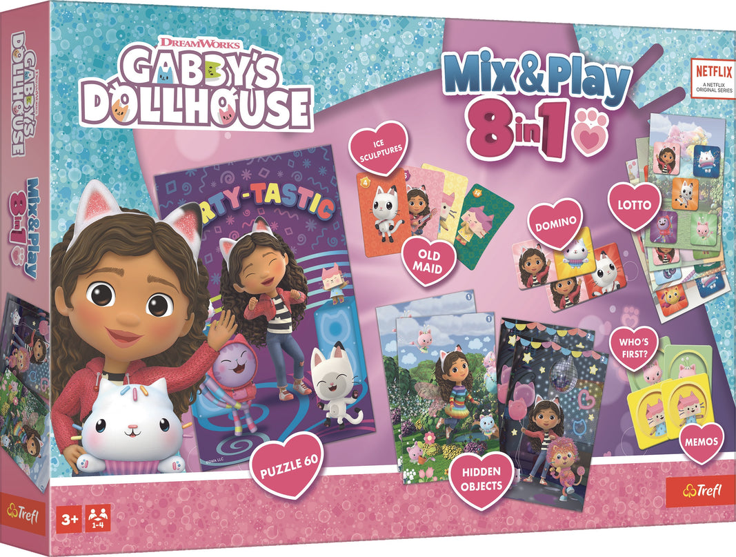 TREFL GABBY´S DOLLHOUSE lauamängude komplekt 8in1 Mix&amp;Play Gabby's Dollhouse