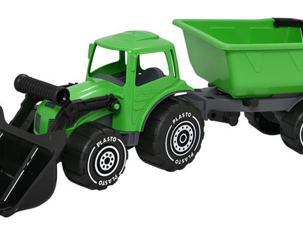 PLASTO Eeslaaduriga traktor koos treileriga, roheline, 56 cm