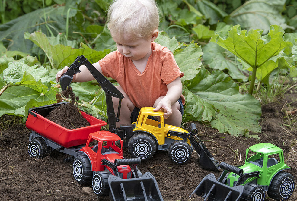 PLASTO Eeslaaduriga traktor koos treileriga, roheline, 56 cm