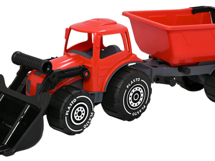 PLASTO Eeslaaduriga traktor koos treileriga, punane, 56 cm