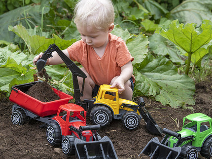 PLASTO Eeslaaduriga traktor koos treileriga, punane, 56 cm