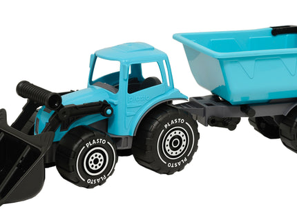 PLASTO Eeslaaduriga traktor koos treileriga, sinine, 56 cm