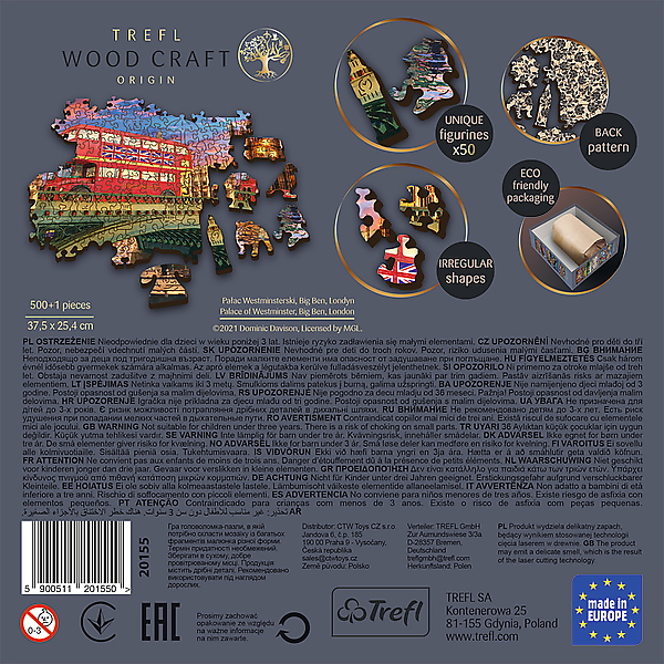 TREFL Puidust pusle Westminster, Big Ben, London, 500 osa