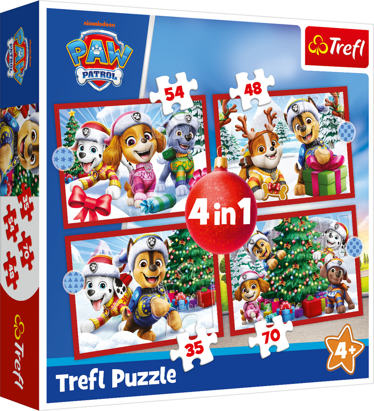 TREFL PAW PATROL Puslede komplekt, 4 tk, Jõulupusle