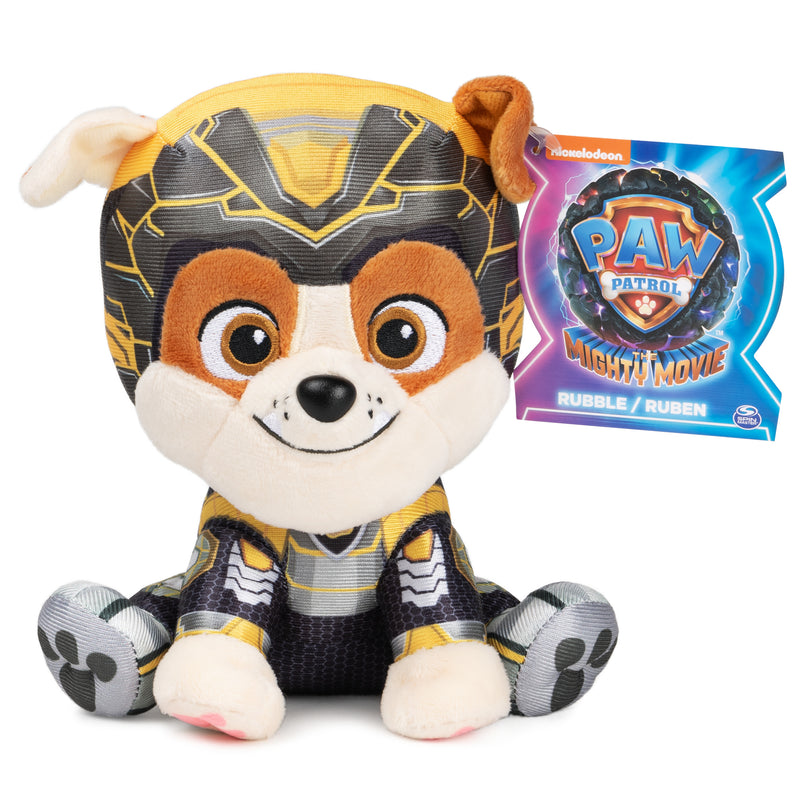 PAW PATROL Mighty Pups Movie Pehme mänguasi Rubble, 15 cm