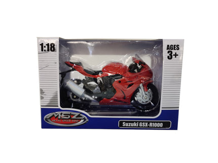 MSZ metallist mudelmootorratas SUZUKI GSR-R1000, skaala 1:18