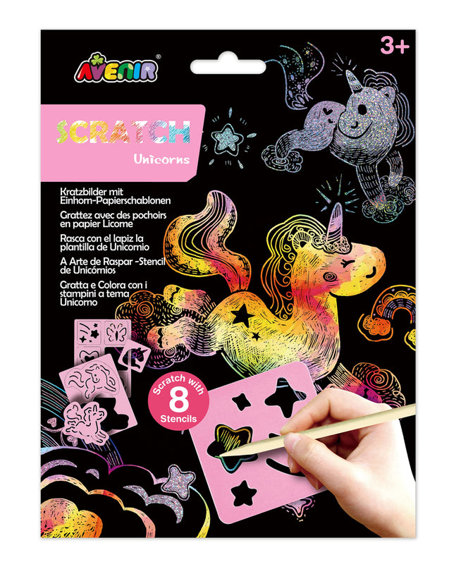 AVENIR Kraapimiskomplekt šablooniga Ükssarvikud