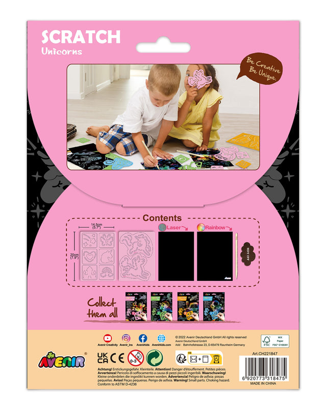 AVENIR Kraapimiskomplekt šablooniga Ükssarvikud