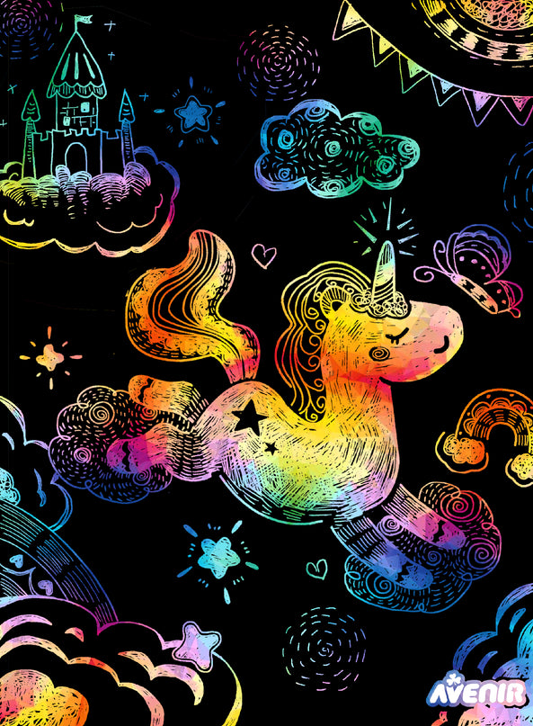 AVENIR Kraapimiskomplekt šablooniga Ükssarvikud