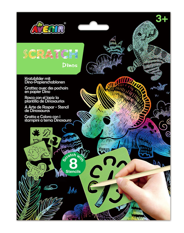 AVENIR Kraapimiskomplekt šablooniga Dinosaurused