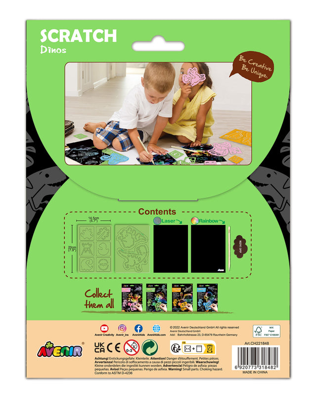 AVENIR Kraapimiskomplekt šablooniga Dinosaurused