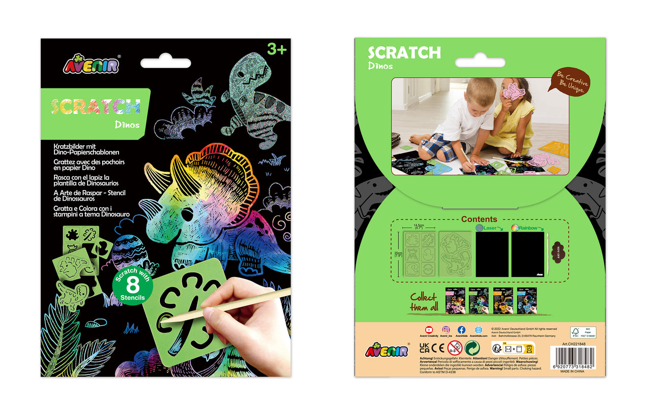 AVENIR Kraapimiskomplekt šablooniga Dinosaurused