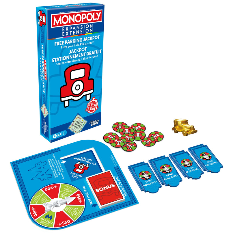 MONOPOLY Board game Free Parking Jackpot expansion (In Finnish lang.)