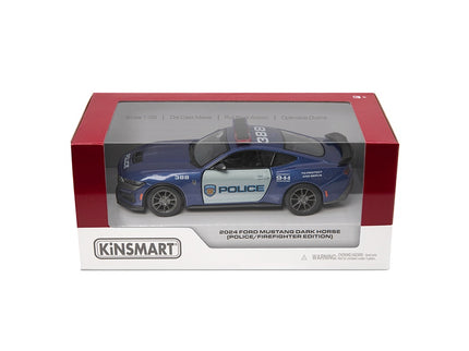 KINSMART metallist mudelauto 2024 Ford Mustang Dark Horse (politsei/tuletõrje), skaala 1:38