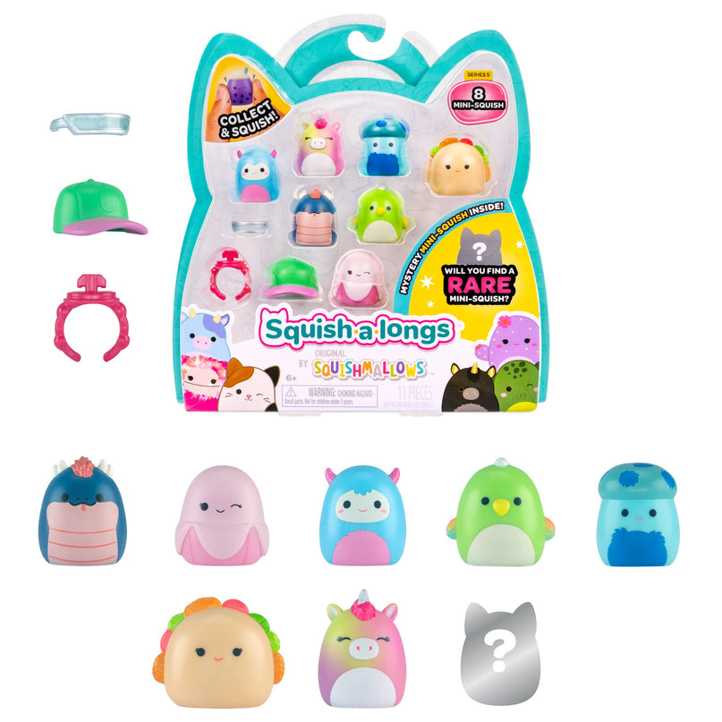 SQUISHMALLOWS SQUISH-A-LONGS minifiguuride komplekt, 8 tk, 2,5 cm