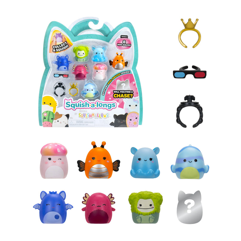 SQUISHMALLOWS SQUISH-A-LONGS minifiguuride komplekt, 8 tk, 2,5 cm