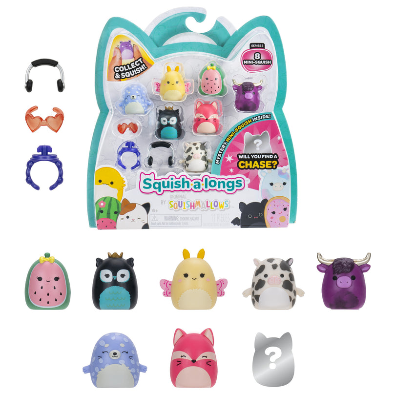 SQUISHMALLOWS SQUISH-A-LONGS minifiguuride komplekt, 8 tk, 2,5 cm