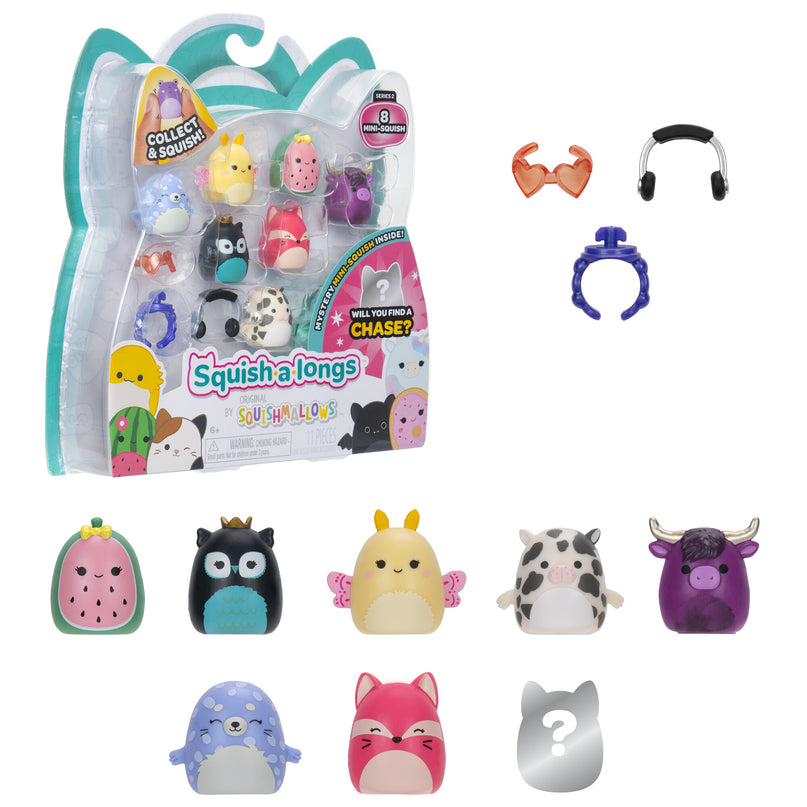 SQUISHMALLOWS SQUISH-A-LONGS minifiguuride komplekt, 8 tk, 2,5 cm