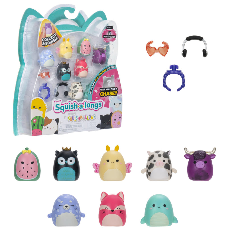 SQUISHMALLOWS SQUISH-A-LONGS minifiguuride komplekt, 8 tk, 2,5 cm