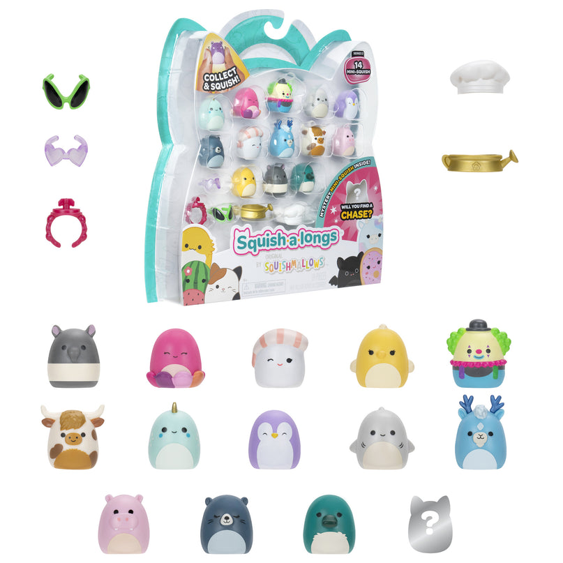 SQUISHMALLOWS SQUISH-A-LONGS minifiguuride komplekt, 14 tk, 2,5 cm