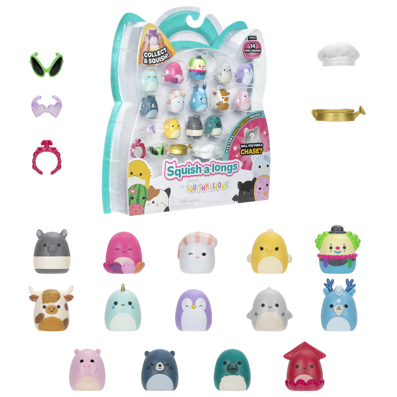 SQUISHMALLOWS SQUISH-A-LONGS minifiguuride komplekt, 14 tk, 2,5 cm