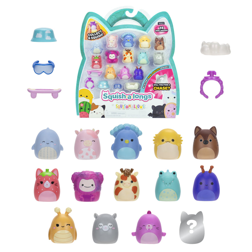 SQUISHMALLOWS SQUISH-A-LONGS minifiguuride komplekt, 14 tk, 2,5 cm