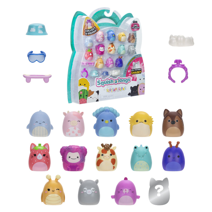 SQUISHMALLOWS SQUISH-A-LONGS minifiguuride komplekt, 14 tk, 2,5 cm