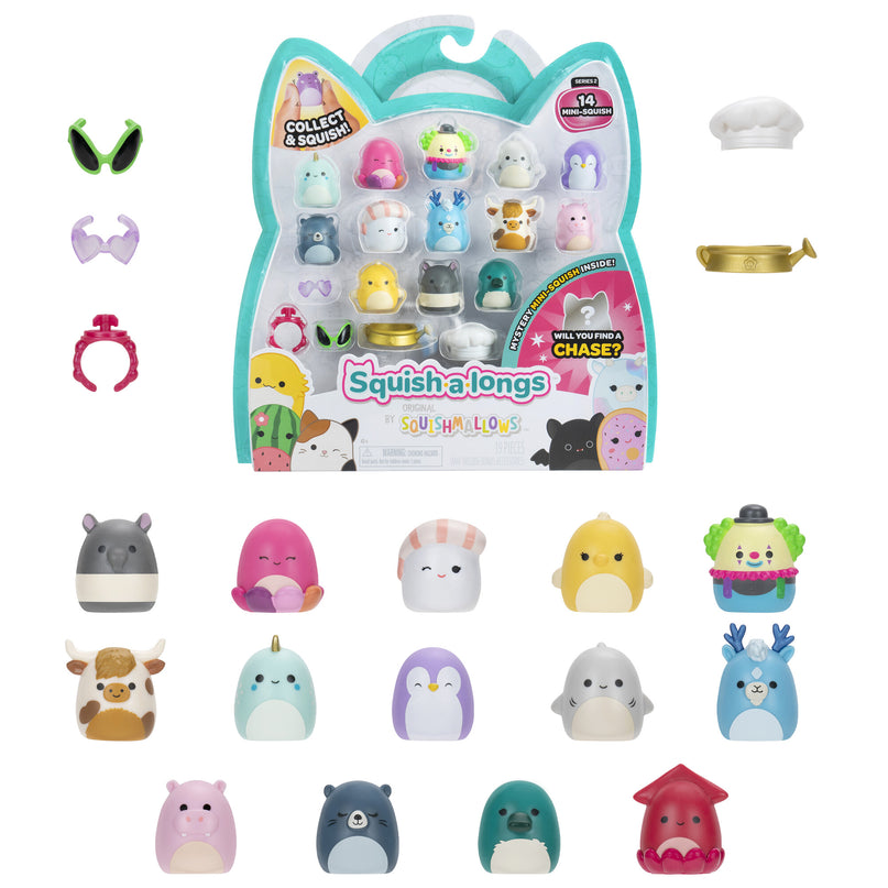 SQUISHMALLOWS SQUISH-A-LONGS minifiguuride komplekt, 14 tk, 2,5 cm