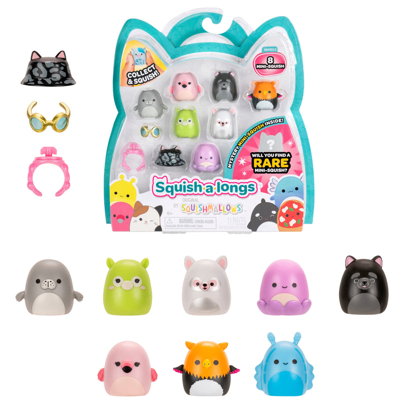SQUISHMALLOWS SQUISH-A-LONGS minifiguuride komplekt, 8 tk, 2,5 cm